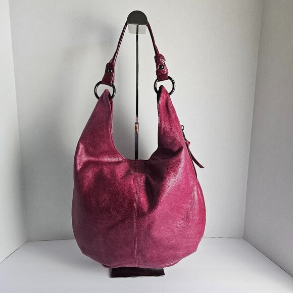 HOBO Leather Shoulder Bag – Rich Raspberry Pink – Boho Chic Everyday Carryall - Picture 1 of 13